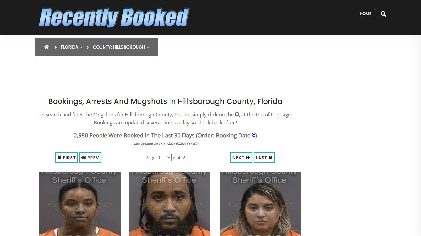 Bookings, Arrests and Mugshots in Hillsborough County, Florida