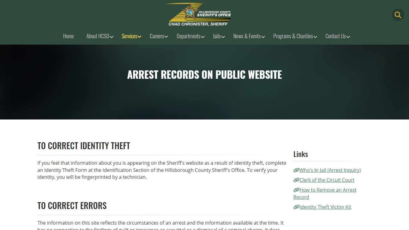 Arrest Records on Public Website | HCSO, Tampa FL